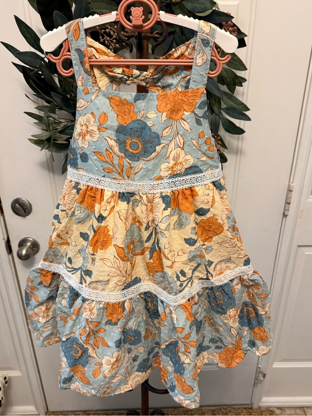 Haute Hippie Boho Floral Print Swiss Dot Tiered Sundress w Lace Trim 6